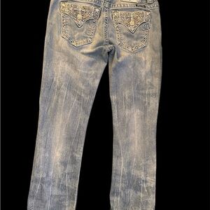 Miss Me Blue Straight Leg Jeans with Decorative Stitching